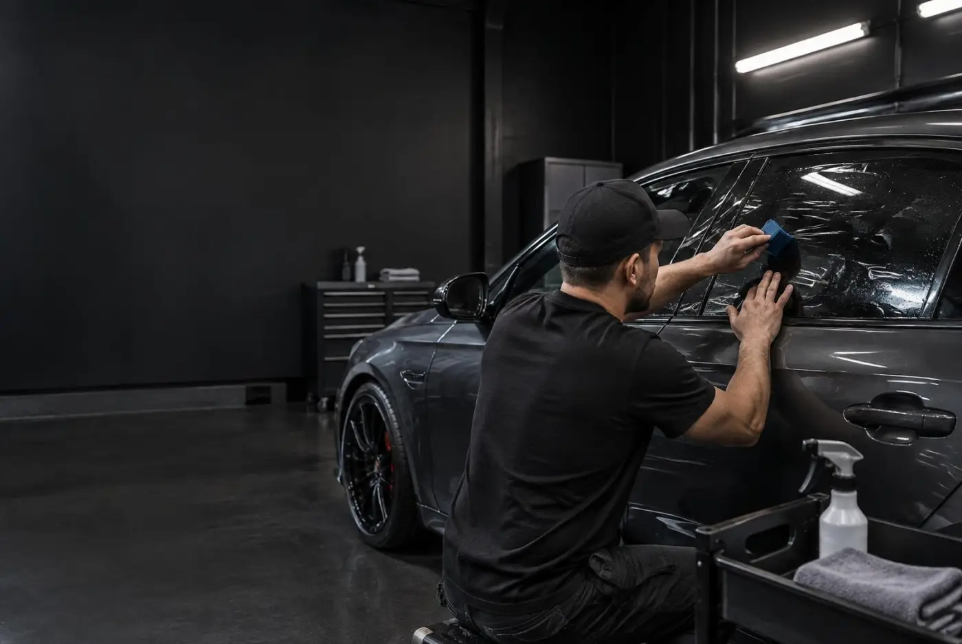 Badland Tint installer applying window film